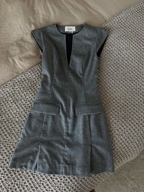 ba&sh Gray Cap-Sleeve Sheath Dress with Flap Pockets